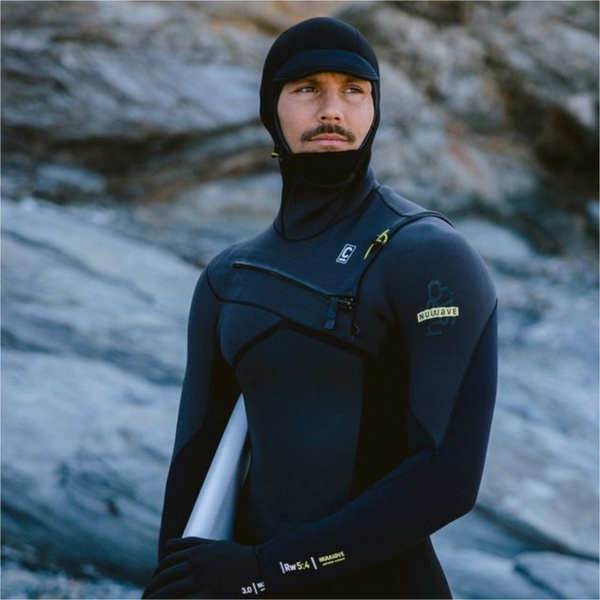 2026 C-Skins Mens Nuwave Rewired 5/4mm Hooded Chest Zip Wetsuit CRW54MH - Black / Meteor / Lime